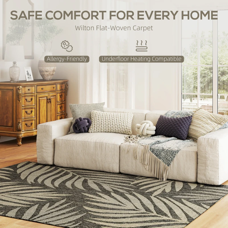 HOMCOM UV Resistant Indoor & Outdoor Area Rug, Easy-Cleaning Machine Washable Rug for Patio, Garden, Kitchen, Bathroom or Living Room, 230 x 160 cm, Grey