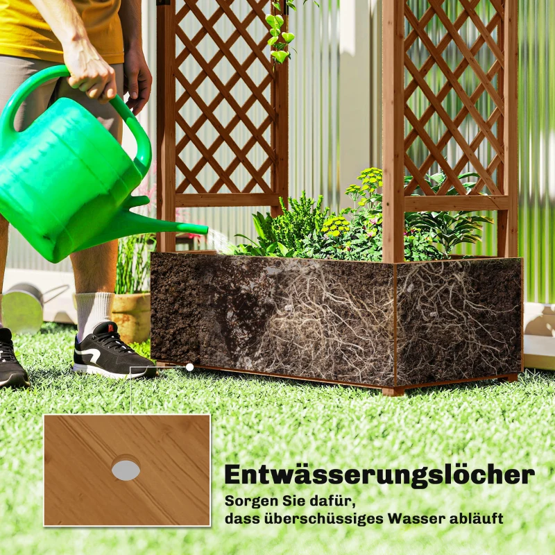 Outsunny Verhoogd bed met klimrek en dak, voor bloemen, fruit, groenten, kruiden, 110 x 44 x 181 cm, hout, Oranje