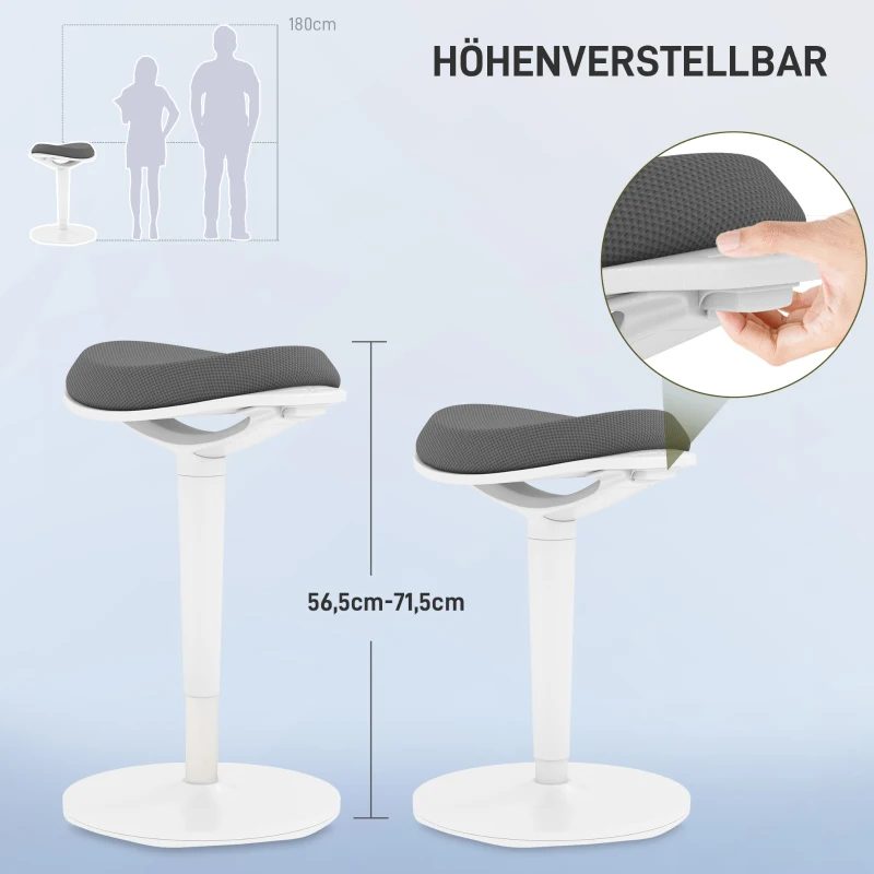 HOMCOM Wipkruk, Ergonomisch, Hoogte Verstelbaar, Tot 120 kg, 42,5x35,5x56,5-71,5cm, Grijs