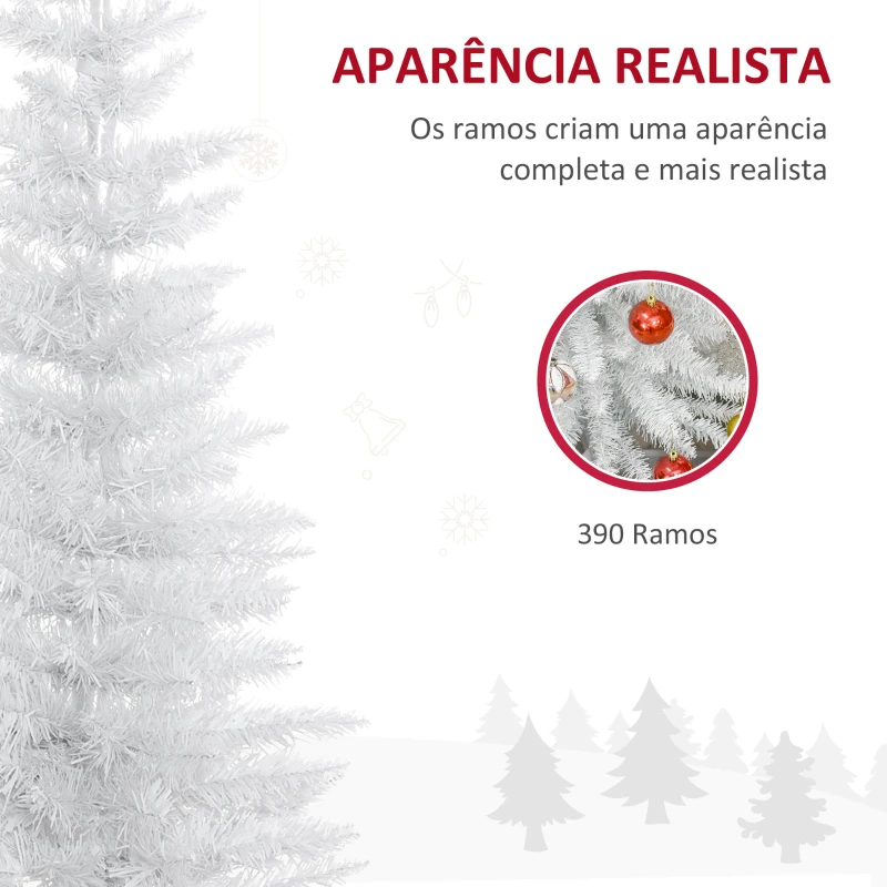HOMCOM Árvore de Natal Artificial 210 cm Ignífugo com 199 Ramos de PVC Decoração de Natal para Interiores Branco
