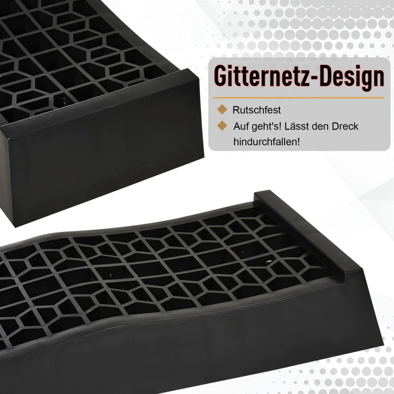 HOMCOM 2 oprijplaten, drempeloprit, oprijplaat, rubberen oprijplaten, PP, zwart, 70 x 20 x 8 cm 70x20x8 | Aosom.de