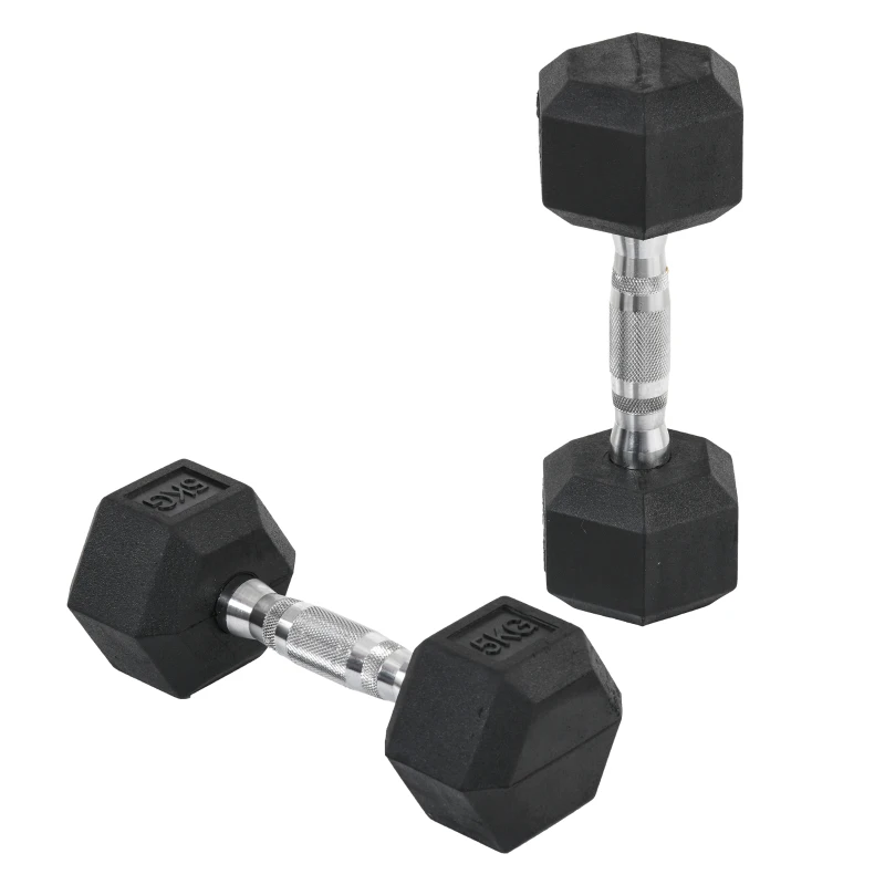 HOMCOM Conjunto de Halteres Hexagonais 2 x 5 kg Conjunto de Pesos com Barras de Conexão Kit de Treino de Fitness