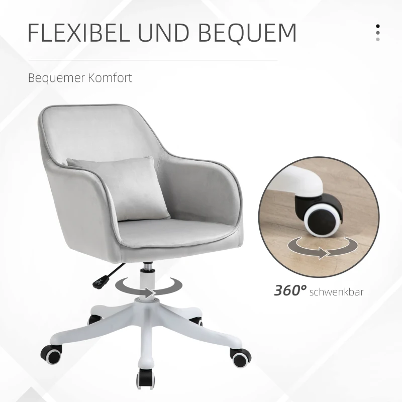 Vinsetto massage bureaustoel kantoorstoel computerstoel draaistoel werkstoel met trilfunctie armsteunen in hoogte verstelbaar fluweel grijs 55 x 65 x 79-89 cm