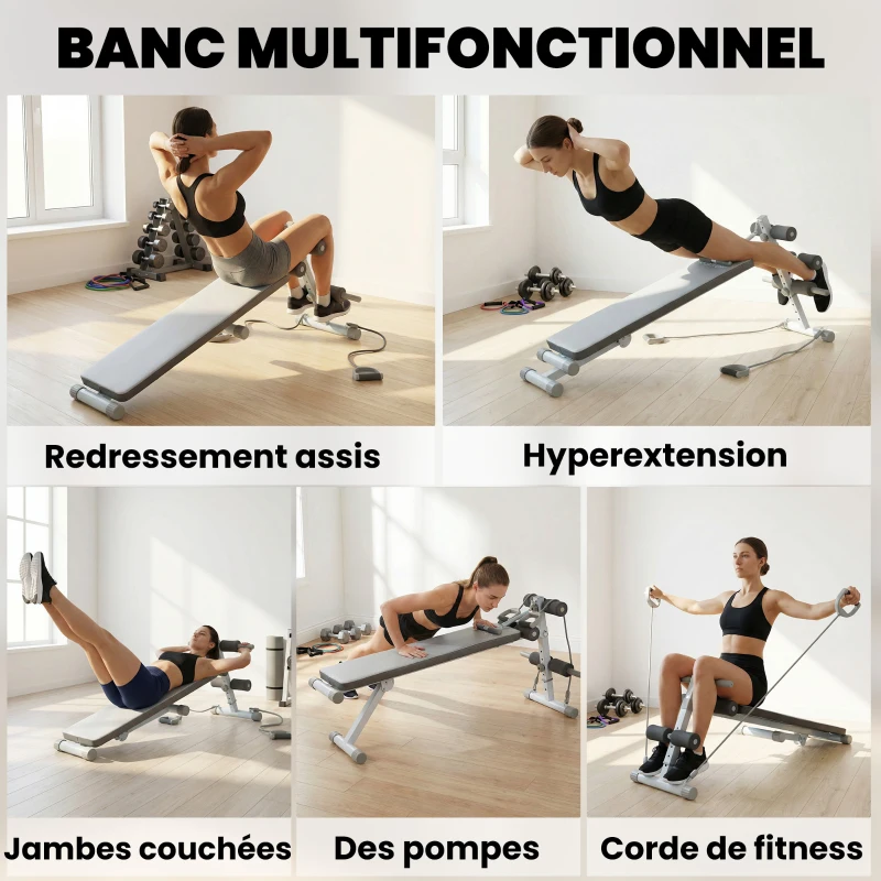 SPORTNOW Banc de Musculation Multifonction, Banc Plat Réglable avec Siège à 3 Niveaux, 141 x 52 x 54-71 cm, Bleu et Blanc