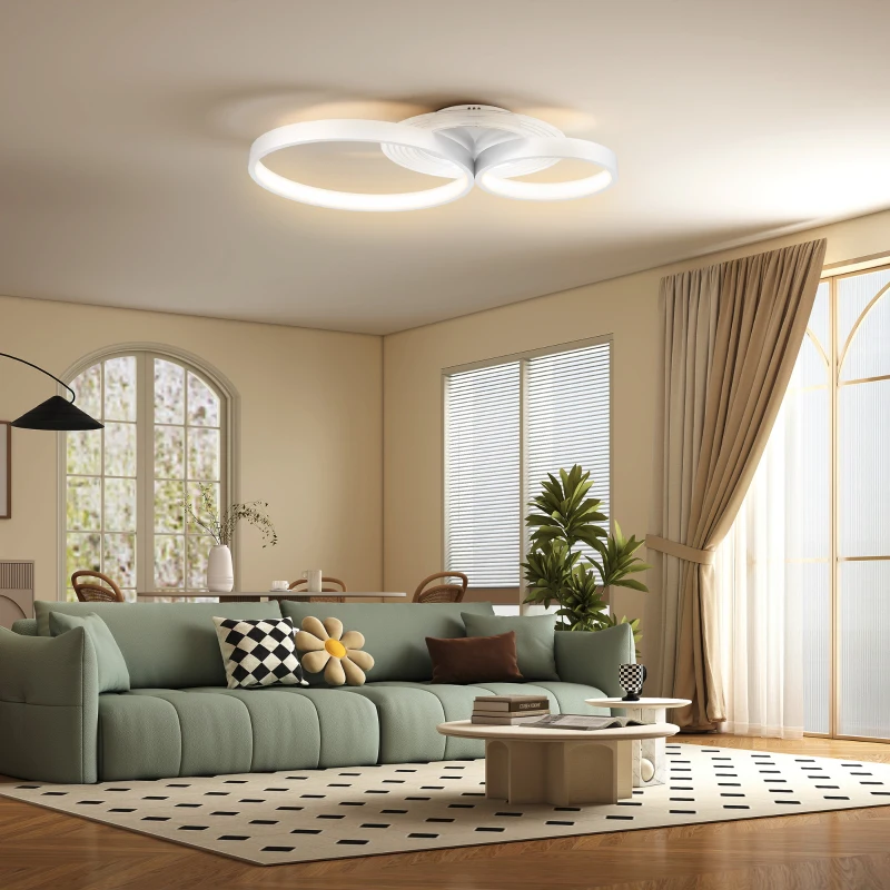 HOMCOM Candeeiro de Teto LED 40W Candeeiro Moderno com Iluminação LED 3000K/4000K/6500K 59x38x7,4 cm Branco