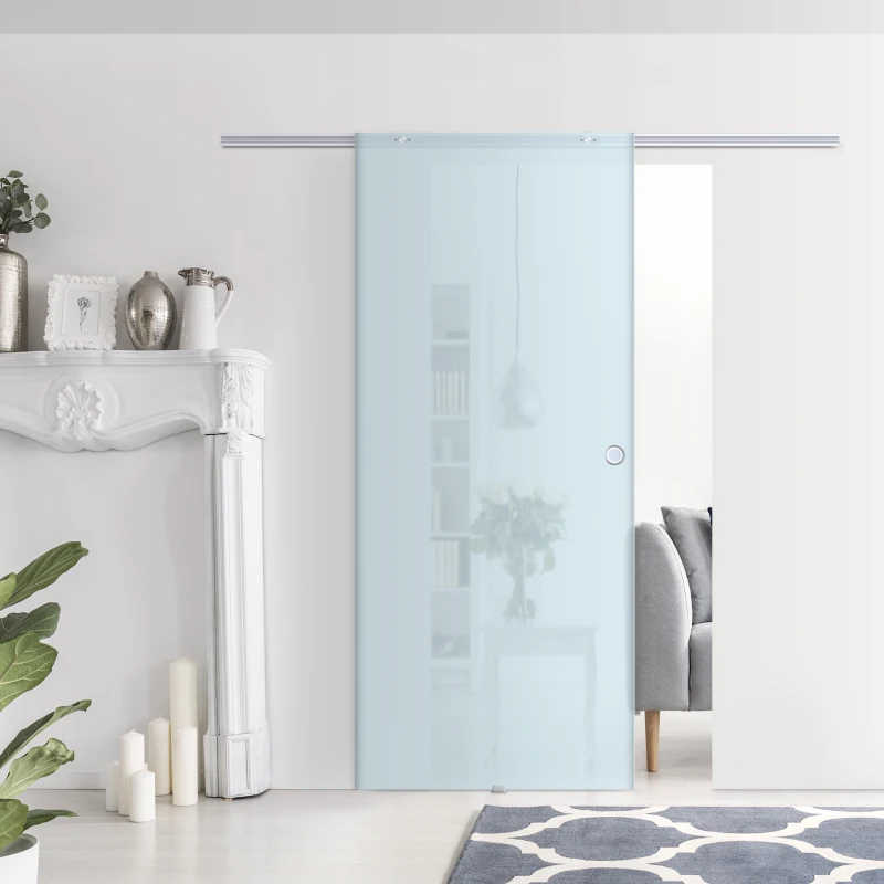 HOMCOM Porte Scorrevoli in Vetro Satinato da Interni con Binario B3 in Alluminio per Bagno Cucina Studio 205x90x0,8cm