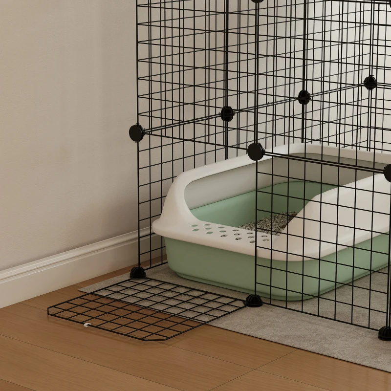 PawHut Kattenkooi voor binnen 4-laags DIY-kattenverblijf met dicht metalen gaas, hangmat, ramp, deuren, springplatforms