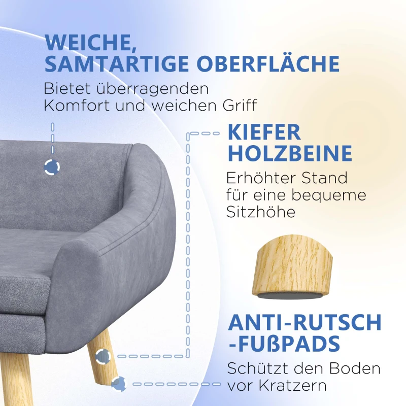 PawHut Hondenbank, Scandinavisch design, met afneembare bekleding in fluweelachtige stof, 102 cm x 58,5 cm x 42,5 cm, Grijs + Natuurlijk(m-6)