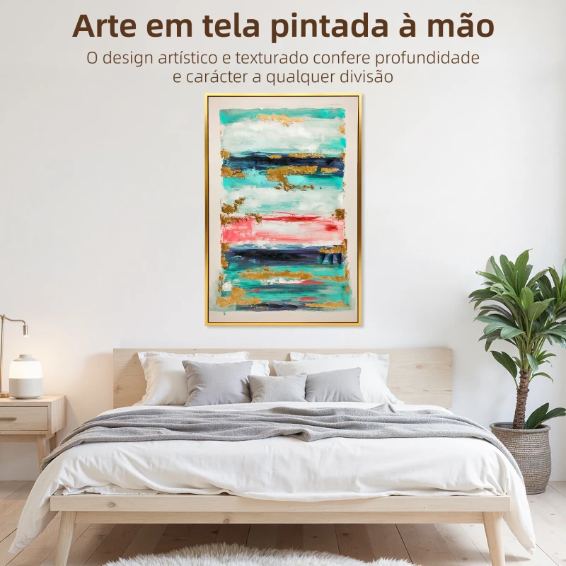 HOMCOM Quadro em Tela Abstrato Pintado à Mão 120x80 cm Quadro para Decoração de Salão Moderno com Moldura de Madeira Multicolor