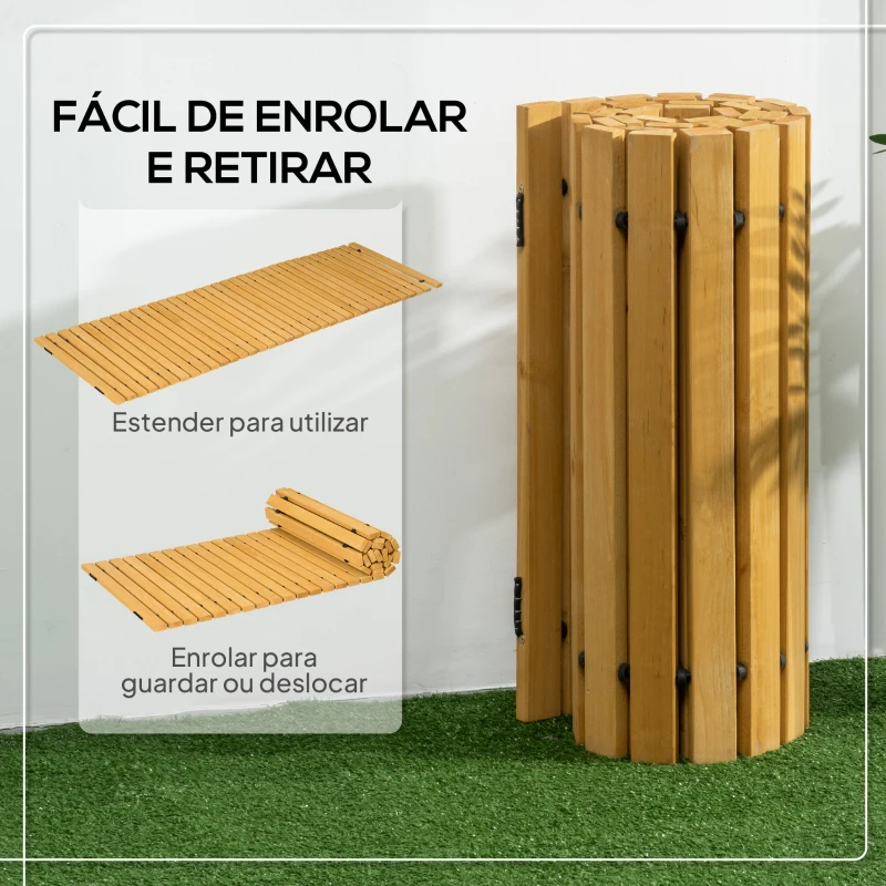 Outsunny Estrado de Jardim em Madeira 185x60 cm Estrado Enrolável para Exteriores Resistente à Intempérie Madeira