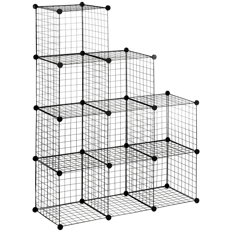 HOMCOM kubusrek, opbergkast, schoenenrek, 9 kubussen, modulaire opbouw, staal, zwart, 35 x 35 x 35 cm per kubus(m-11)
