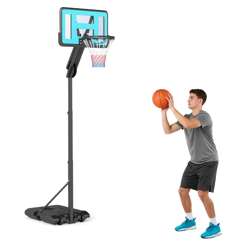 SPORTNOW Basketballkorb, 146-236 cm höhenverstellbar, Basketballständer, rollbar, Stahl, Kunststoff, Schwarz