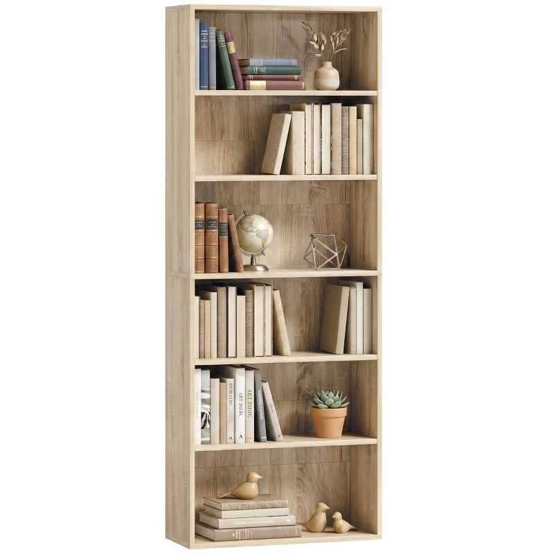 HOMCOM Six Shelf Bookcase - Oak