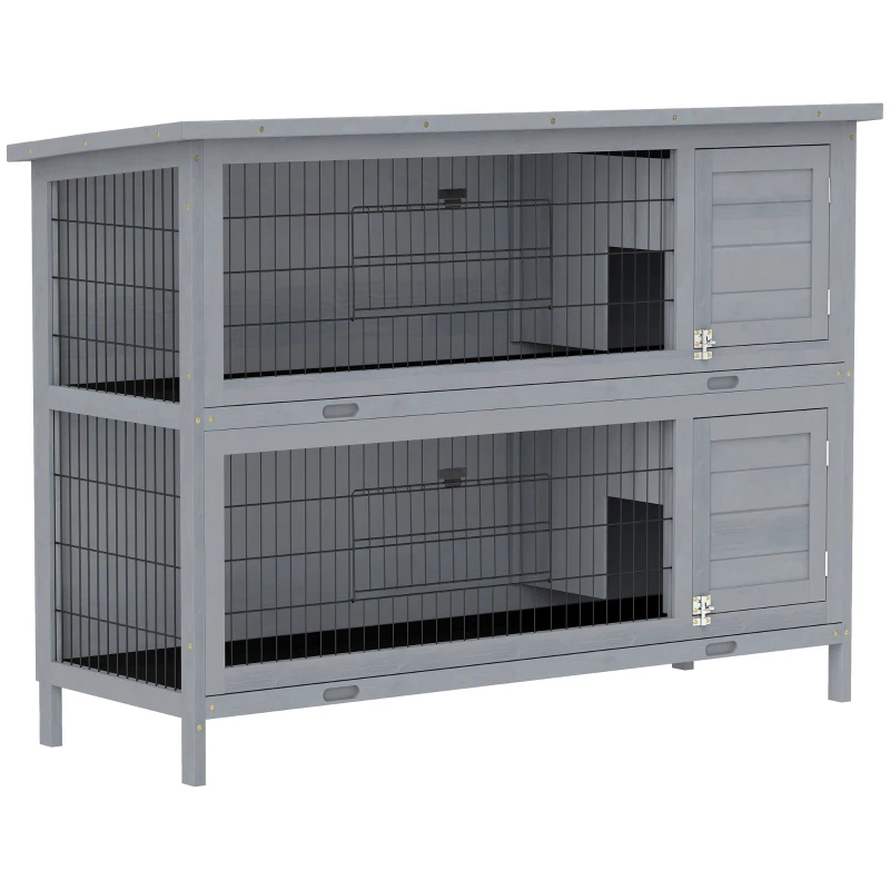 PawHut Rabbit Hutch Outdoor Guinea Pig Hutch Bunny Cage with No-Leak Trays, Divider, 136 x 50 x 93cm, Grey