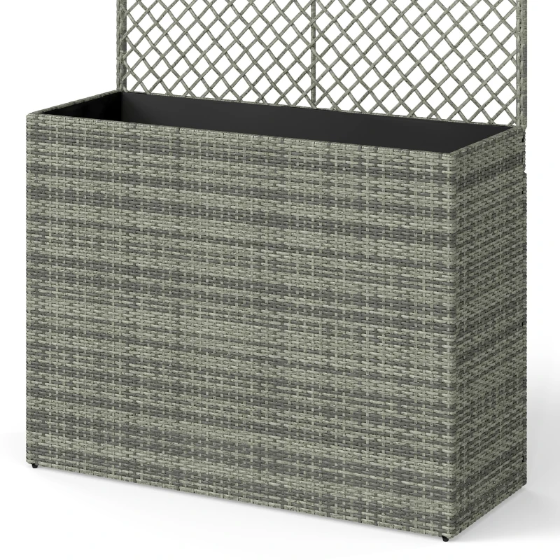 Outsunny Rattan Planter with Trellis, Raised Beds for Garden with Liner for Climbing Plants Vegetables Flowers, Dark Grey