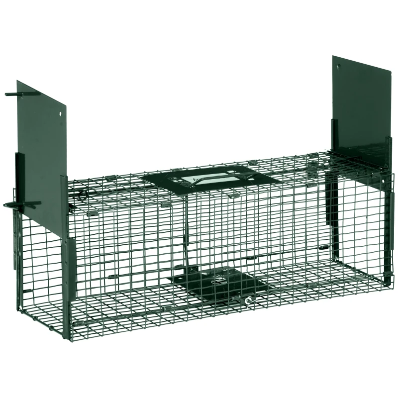 PawHut Piège Vivant Cage Attrape 60 x 18 x 20 cm Piège Fouine pour Martres, Rats, Souris - 2 entrées + poignée - métal vert
