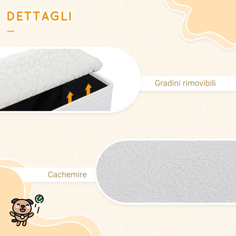PawHut Scaletta per Cani a 3 Gradini con Vano Contenitore, Pieghevole e Lavabile, 40x54x48 cm, Bianco