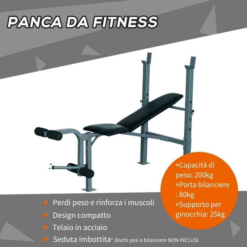HOMCOM Panca Sollevamento Pesi e Addominali Multifunzionale con Portabilanciere Regolabile in Altezza 165 × 68 × 114cm