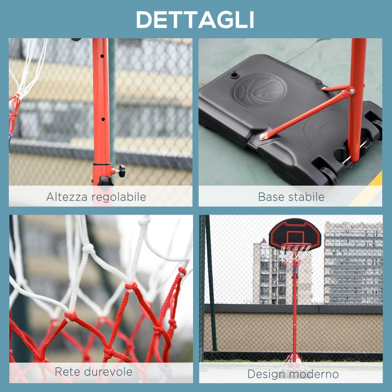 HOMCOM Canestro Basket da Esterno con Altezza Regolabile 193.5-248.5cm e Base Riempibile, 73x49x194-249cm