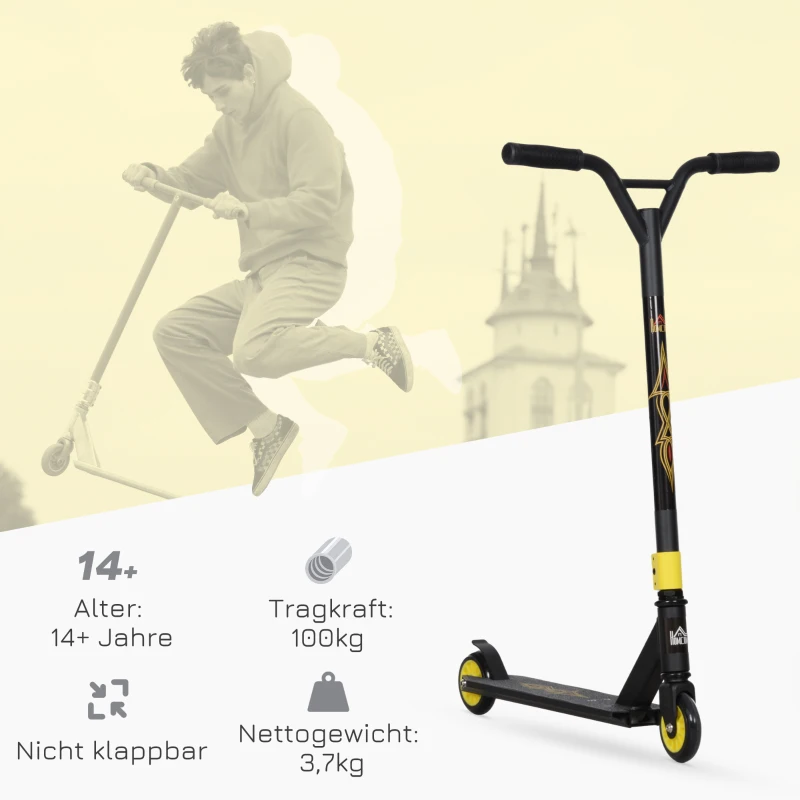 HOMCOM Pro stuntscooter, step voor freestyle tricks, aluminium, metaal, kunstleer, voor kinderen en volwassenen, goud