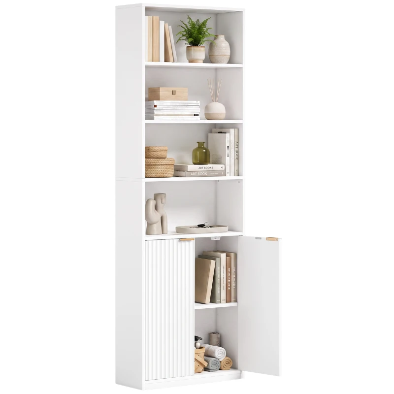 HOMCOM Bookcase Adjustable Shelf Bookshelf Anti-Tip Hardware 6-Tier, White