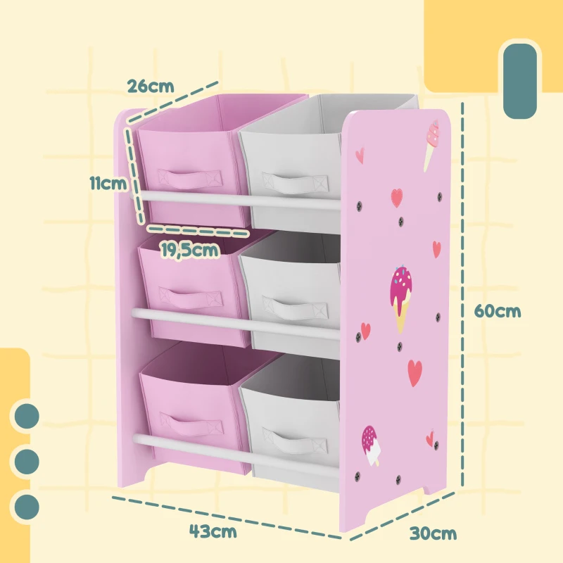 AIYAPLAY Estantería Infantil para Niños de +3 Años Estantería para Juguetes con 6 Cajas de Tela no Tejida 43x30x60 cm Rosa