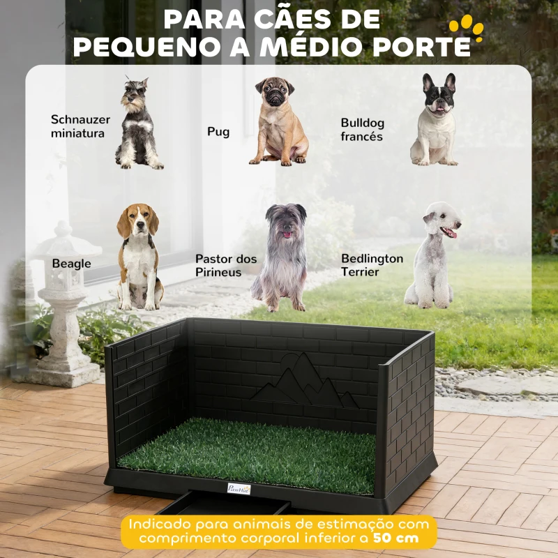 PawHut Sanita para Cães com Relva Artificial 75x51x36,5 cm com Paredes Altas Bandeja Deslizante e Fácil de Limpar Preto