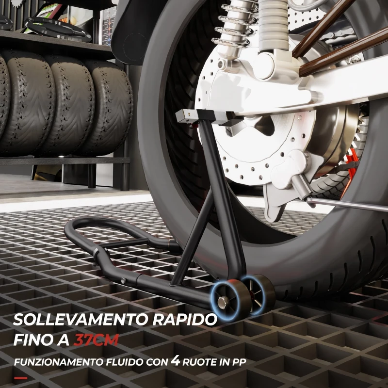 HOMCOM Cavalletto Posteriore per Moto con Tappetino Antiscivolo, Cavalletto Moto Adattatori Regolabili, 200 kg, per Pneumatici da 18", 17" e 10"