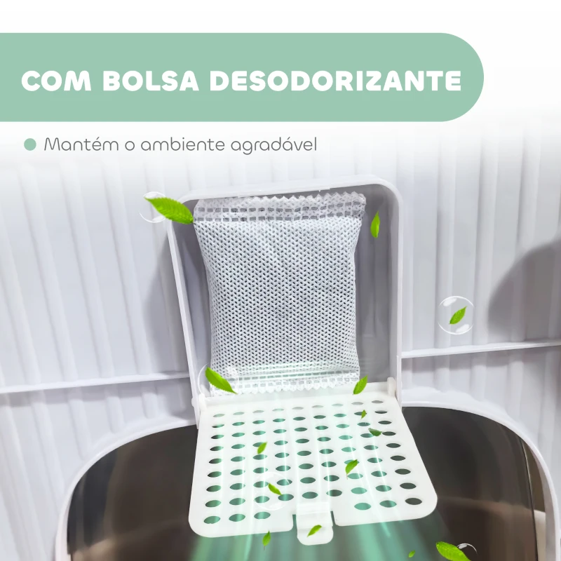 PawHut Caixa de Areia para Gatos Fechada com Entrada Frontal Saída Superior Tampa Amovível Bandeja e Pá 40,5x52,5x42,5 cm Branco e Cinza