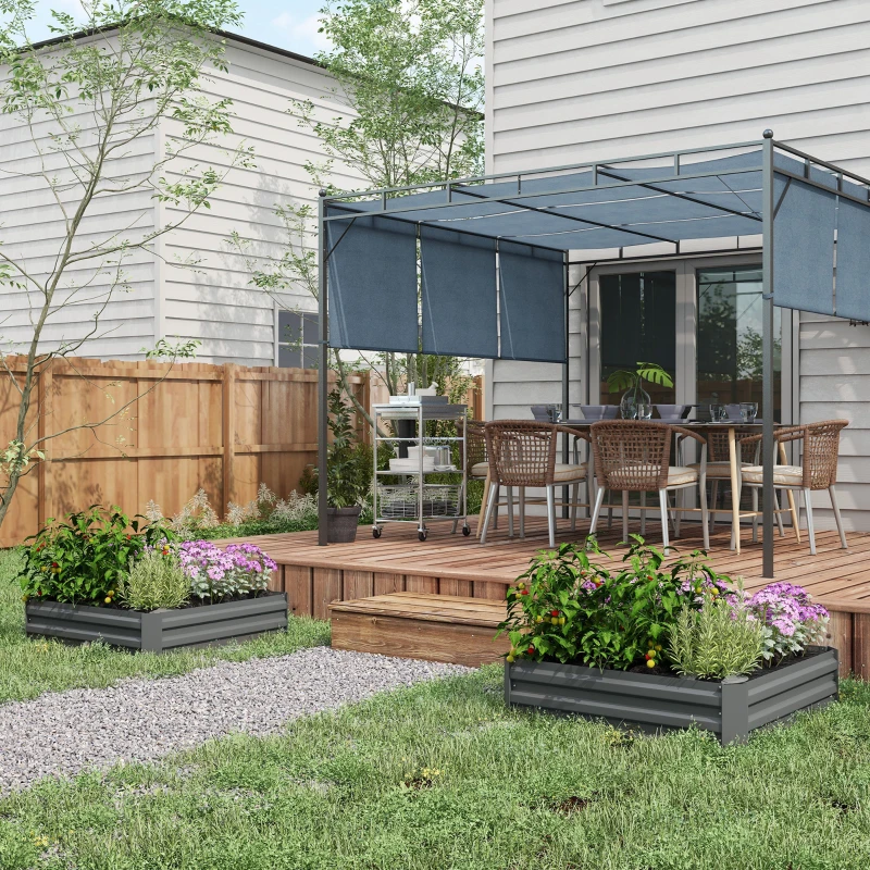 Outsunny 2-delige Set Plantenbak, Bloemenbak, Bloempot voor Tuin, Terras, van Verzinkt Staal, 100 x 100 x 30 cm, Donkergrijs