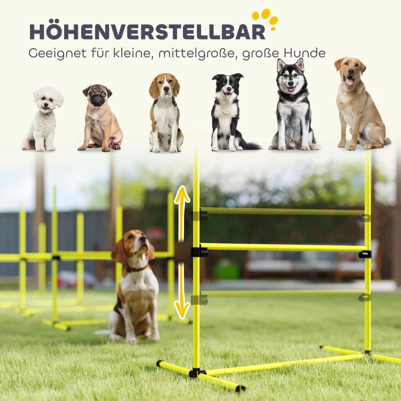 PawHut Honden Agility-Set, Hindernissen/Slalompalen/Grondstaven, Draagtas, Robuust, Geel