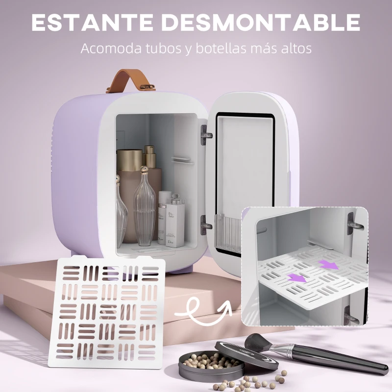 HOMCOM Nevera Pequeña Extrasilenciosa 4L 9V/240V para Enfriar y Calentar Mini Frigorífico 20,3x26,3x28 cm Violeta