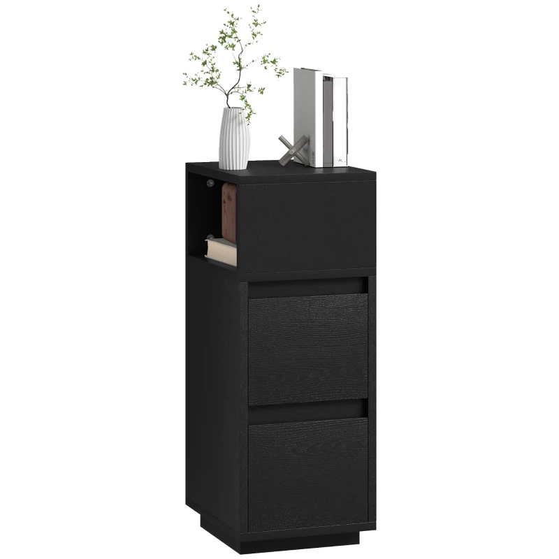HOMCOM Slim Bedside Table, Narrow Bedside Cabinet with Open Shelf and 2 Drawers for Bedroom, Living Room, Black