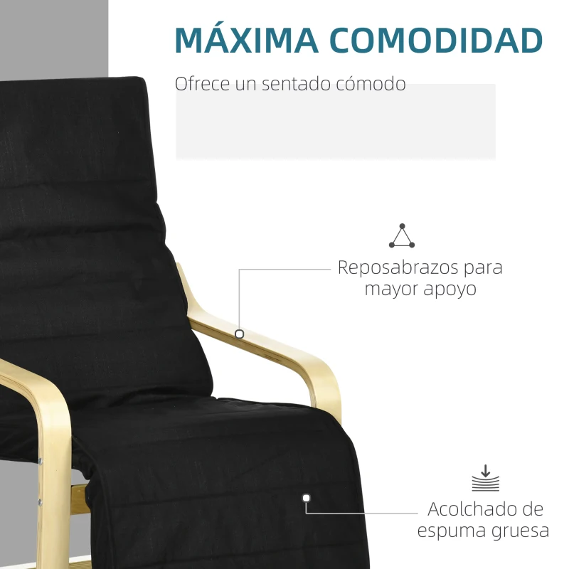 HOMCOM Sillón de Salón con Reposapiés Ajustable Butaca Tapizado en Tela para Oficina Dormitorio 66,5x94x100cm Negro