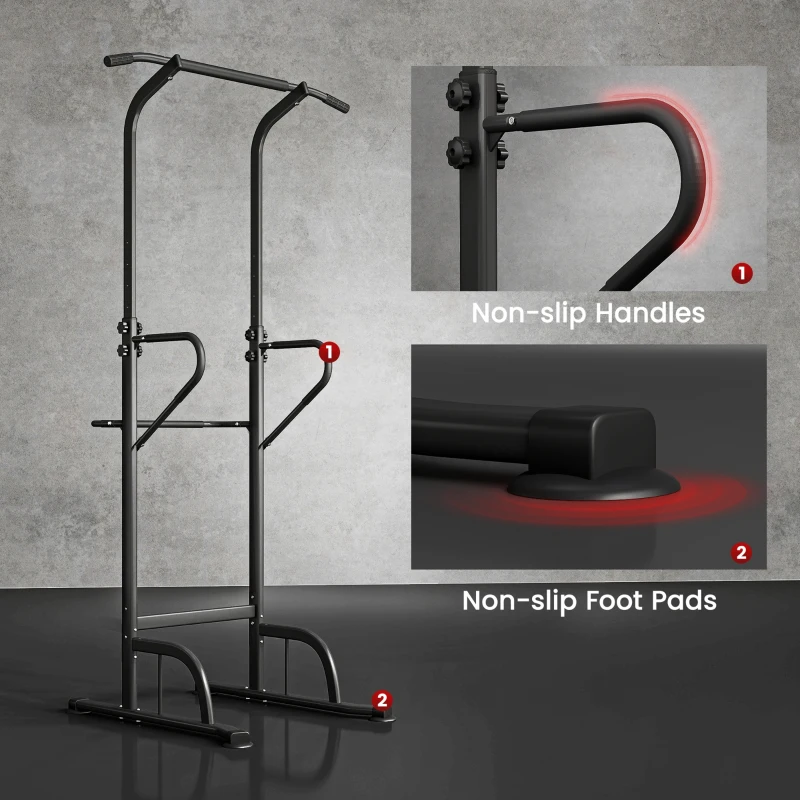 HOMCOM Power Tower Dip Station Pull Up Bar Multi-Function Push Up Equipment with Adjustable Height for Home Gym Strength Training Workout Fitness