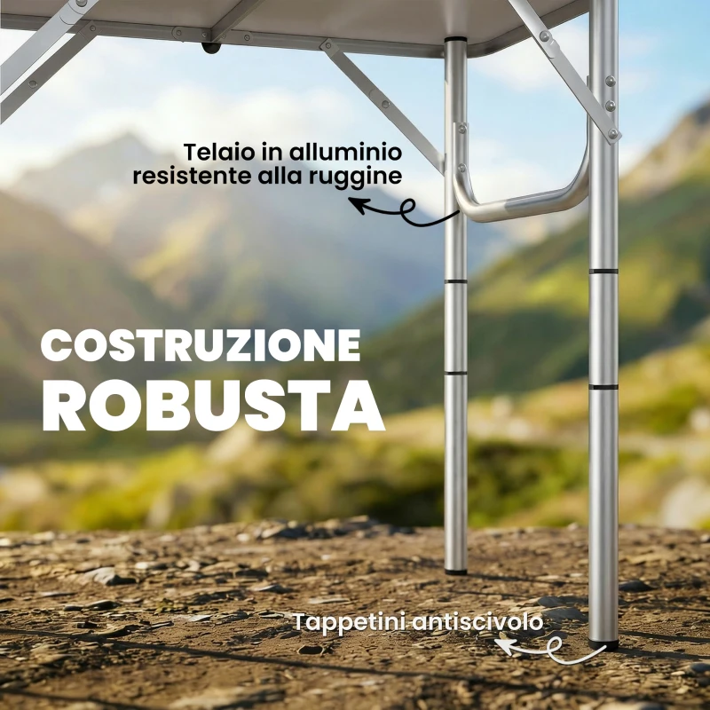 Outsunny Tavolo Campeggio Pieghevole 60 cm, Picnic con Rete Strato, Nero