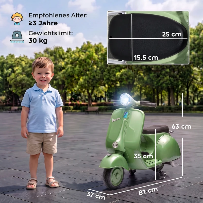 AIYAPLAY Elektro Motorrad Kinder 6 V Elektromotorrad mit Stützrädern, Lithium-Akku, Softstart, Musik, USB Scheinwerfer Hupe