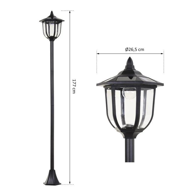 Outsunny Luminaire extérieur lampadaire sur pied solaire lampadaire lanterne classique LED 60 Lm max. dim. 26L x 26l x 177H cm noir