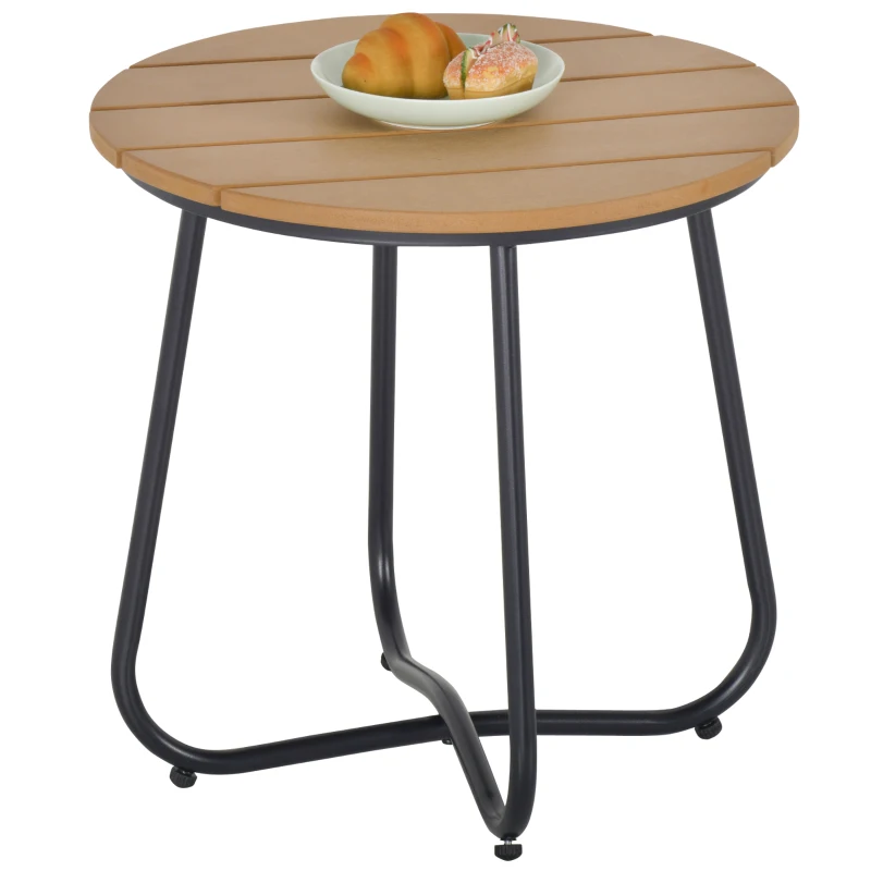 Outsunny Mesa Redonda de Jardín con Diseño de Listones y Patas Ajustables para Terraza Balcón y Jardín Ø49x48 cm Madera y Negro