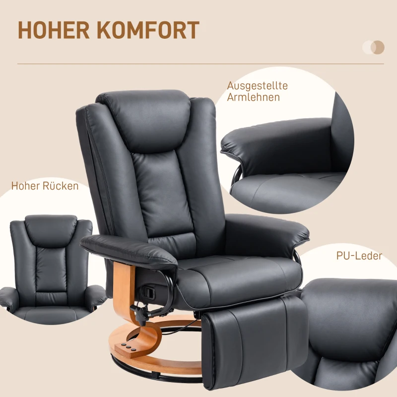 HOMCOM Relaxstoel met Ligfunctie, Draaibaar, tot 150 kg, Kunstlederbekleding, Stalen Frame, Zwart(m-7)