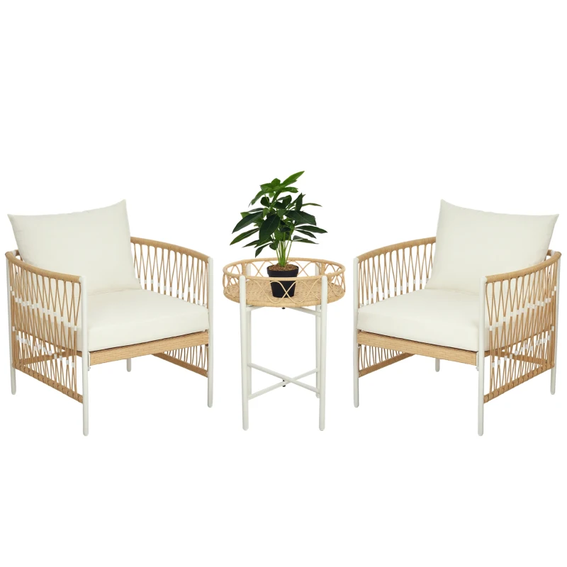 Outsunny 3-delige Bistroset Tuinmeubelset Loungeset, PE-rattan, 72 cm x 66 cm x 64 cm, Geel+Crème