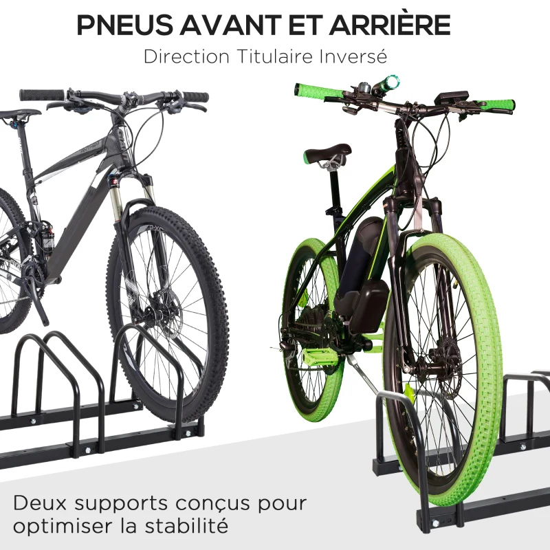 HOMCOM Râtelier 4 vélos range-vélos support de rangement pneu 65 mm sol ou mural pour VTT enfants BMX 110 x 33 x 27 cm acier noir