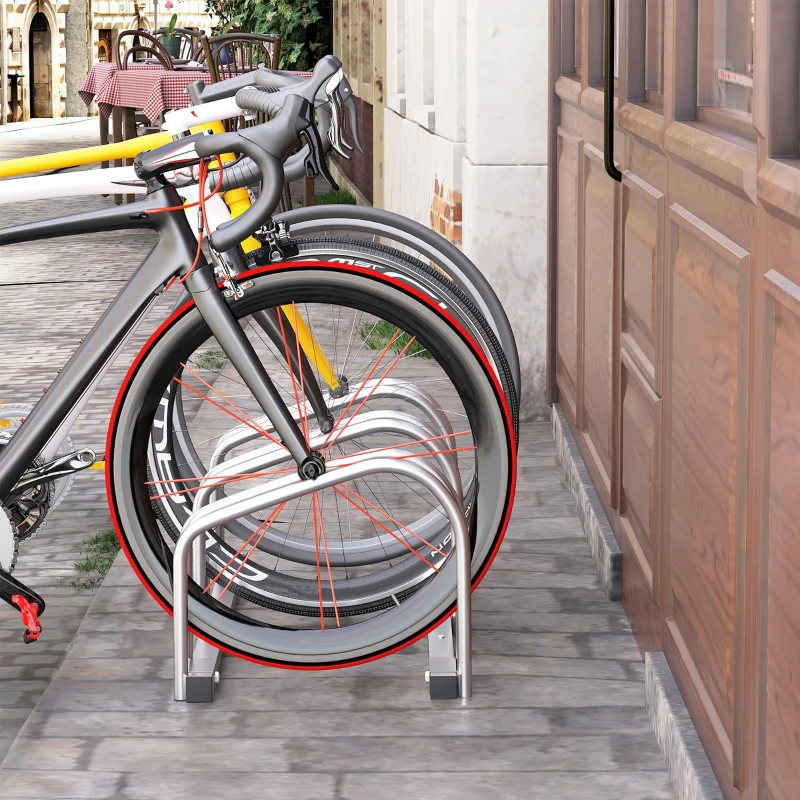 HOMCOM Rastrelliera Portabiciclette Parcheggio per 3 Biciclette Tubi d'acciaio