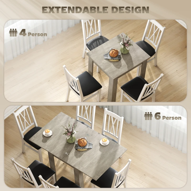 HOMCOM Folding Dining Table for 4-6, Rectangular Extendable Drop Leaf Table for Small Spaces, 140 x 80 x 77.5 cm, Grey