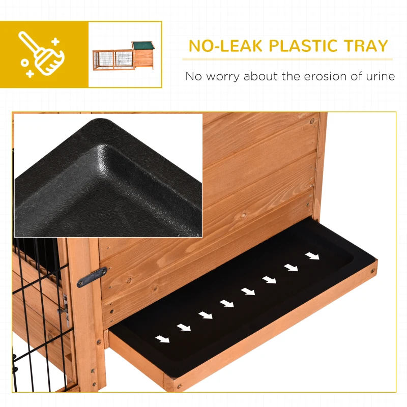 PawHut Wooden Rabbit Hutch Outdoor, Guinea Pig Hutch, Detachable Small Animal Cage with Openable Run & Roof Lockable Door Slide-out Tray 146 x 95 x 69cm