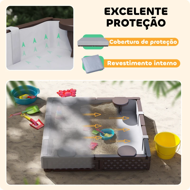 AIYAPLAY Caixa de Areia para Crianças Caixa de Areia Infantil Quadrada com Cobertura e Assentos para Exterior 119x