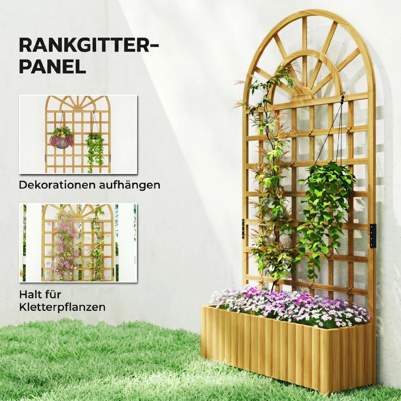 Outsunny Spalier mit Pflanzkasten Holz Blumenkasten mit Drainageloch Rankgitter 90 x 30 x 180 cm Naturholz
