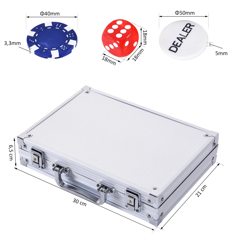 HOMCOM Mallette de Poker Coffret de Poker Complet avec 200 jetons 2 Jeux de Cartes + 2 clés Aluminium