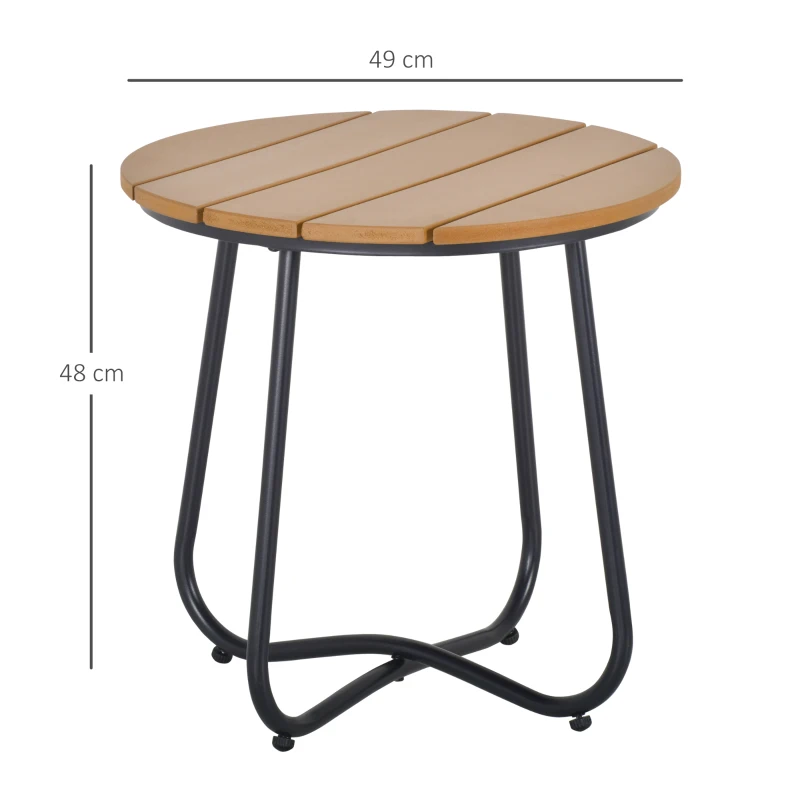 Outsunny Mesa Redonda de Jardín con Diseño de Listones y Patas Ajustables para Terraza Balcón y Jardín Ø49x48 cm Madera y Negro