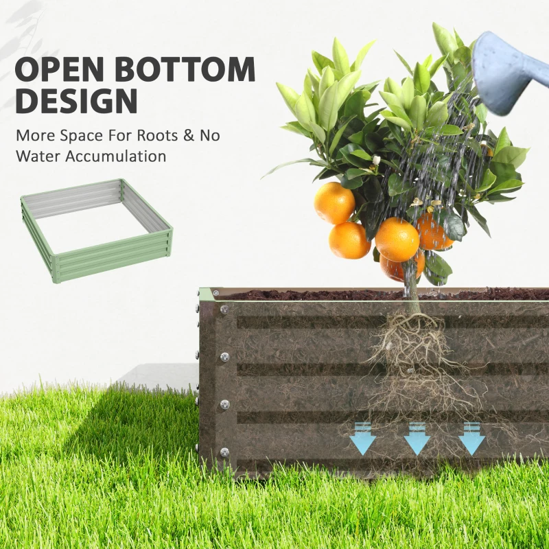 Outsunny Square Raised Garden Bed Box with Weatherized Steel Frame for Vegetables, Flowers, & Herbs, 120 x 120 x 30cm, Light Green